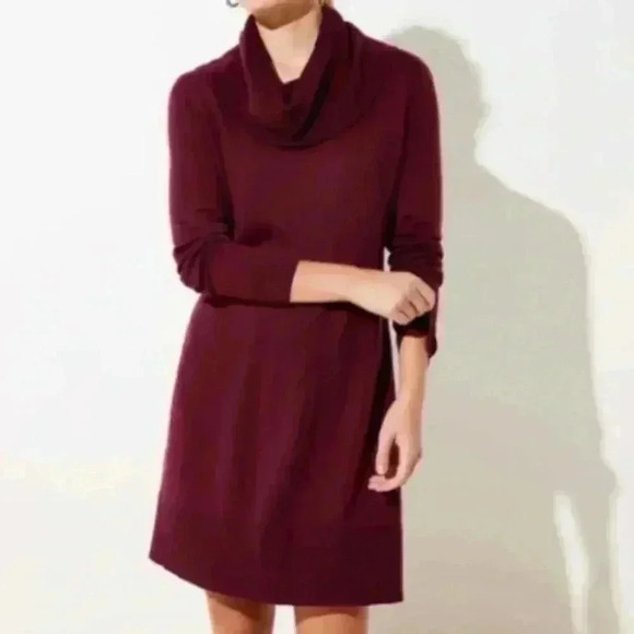 Loft Burgundy Cowl Neck Sweater Dress Size Small - Picture 1 of 6